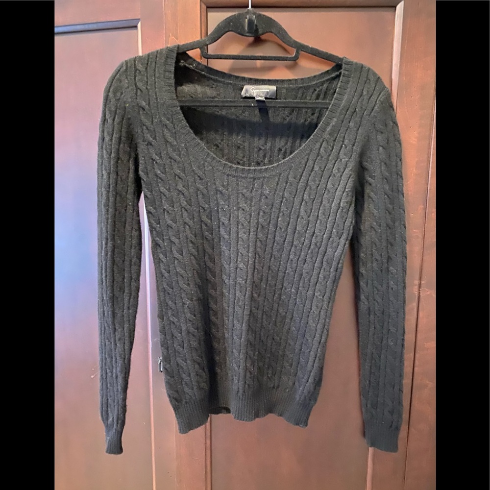 Aqua black cashmere scoop neck sweater